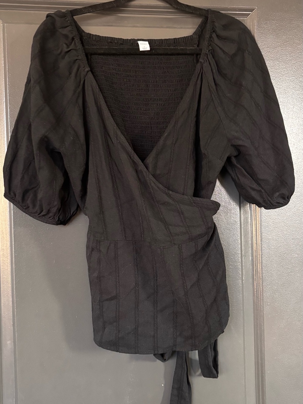 Old Navy Black Wrap Puff-Sleeve Blouse